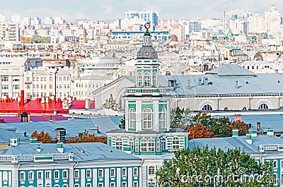 Kunstkamera from a height and roofs of houses panorama of the city Petersburg. Stock Photo