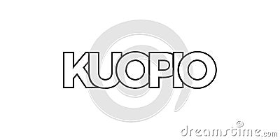 Kuopio in the Finland emblem. The design features a geometric style, vector illustration with bold typography in a modern font. Vector Illustration