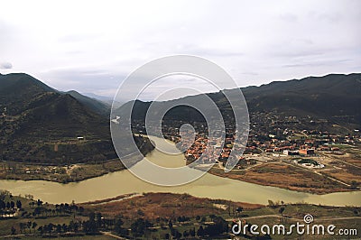 Kura and Aragvi rivers merge in Mtskheta, Georgia Stock Photo