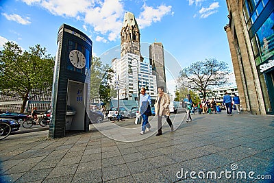 Kurfuersterdamm street and Kaiser Wilhelm Memorial Church Stock Photo