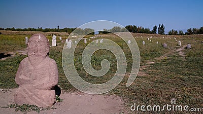 Kurgan stelae aka Balbals near the Berana tower, Tokmok,Chuy Valley Kyrgyzstan Stock Photo