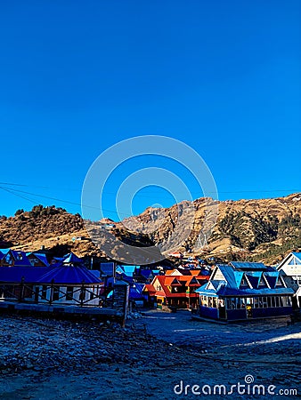 Kuri Village, Kalinchowk - beautiful colorful houses on the valley of a mountain named kuri village, Kalinchowk, Nepal Editorial Stock Photo