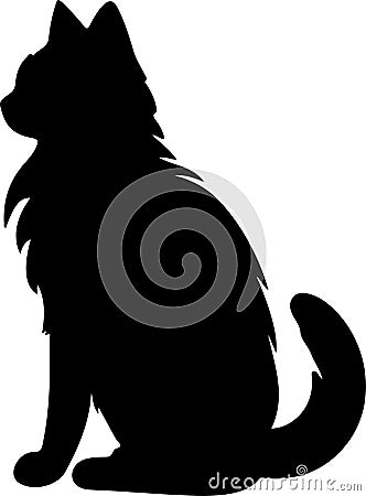 Kurilian Bobtail Cat Black Silhouette Generative Ai Vector Illustration