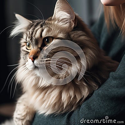 Kurilian Bobtail Cat Greeting Owner Stock Photo