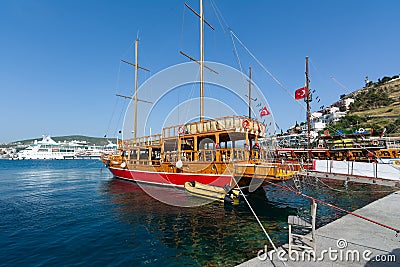 KUSADASI, TURKEY - MAY 23, 2015: Sightseeng tourist boats at Port of Kusadasi, Turkey Editorial Stock Photo