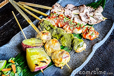 Kushiyaki Moriawase Chefï¿½s choice of 5 kinds skewers Stock Photo