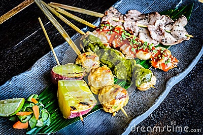 Kushiyaki Moriawase Chefï¿½s choice of 5 kinds skewers Stock Photo