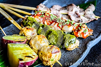 Kushiyaki Moriawase Chefï¿½s choice of 5 kinds skewers Stock Photo