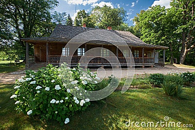Wooden house - birthplace of belarusian poet Francis Bogushevich, Kushlyany, Belarus Stock Photo