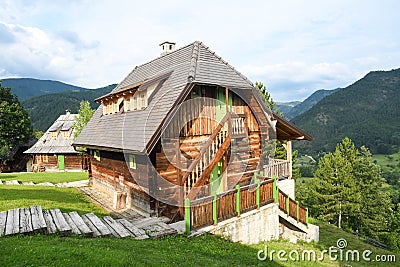 Wooden houses in village kusturicas drvengrad, serbia. Stock Photo