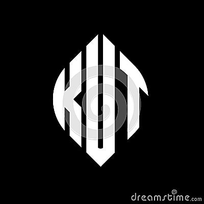 KUT circle letter logo design with circle and ellipse shape. KUT ellipse letters with typographic style. The three initials form a Vector Illustration