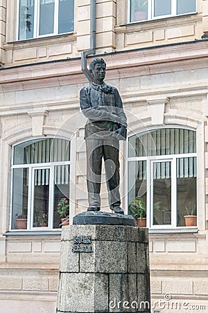 Sculpture of Vladimir Vladimirovich Mayakovsky, Russian and Soviet poet, playwright, artist, and actor Editorial Stock Photo