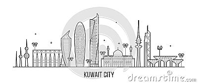 Kuwait city skyline vector linear style buildings Vector Illustration