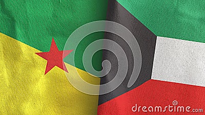Kuwait and French Guiana two flags textile cloth 3D rendering Stock Photo