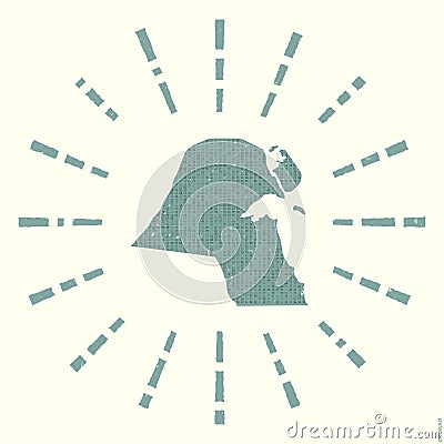 Kuwait Logo. Grunge sunburst poster with map of. Vector Illustration
