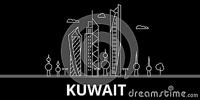 Kuwait silhouette skyline, vector city, kuwaiti linear architecture, buildings. Kuwait line travel illustration Vector Illustration