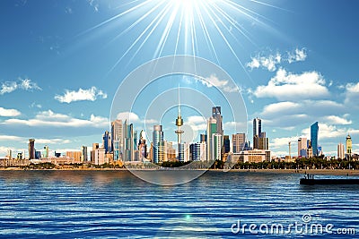 Kuwait skyline and harbor Stock Photo