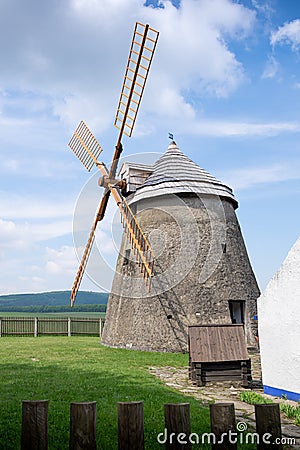 Kuzelov Czech Republic / Southern Moravia - May 17, 2020 â€“ Wind mill of Holland type in Kuzelov â€“ technological monument. Editorial Stock Photo