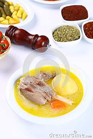 Turkish bony lamb soup with carrot Stock Photo