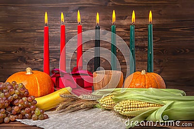 Kwanzaa festival concept with seven candles red, black and green Stock Photo
