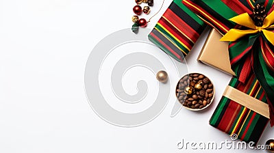 Kwanzaa Gift Decoration On Solid White Background - Top View Stock Photo