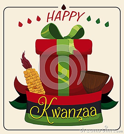 Kwanzaa Gift with Traditional Unity Cup and Corn, Vector Illustration Vector Illustration