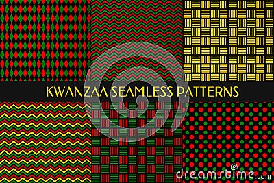 Kwanzaa seamless pattern. Abstract geometric background. Set of 6 vector patterns. Perfect for wrapping paper, fabric Vector Illustration