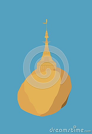 Kyaikhtiyo, Golden Rock, Myanmar Vector Illustration
