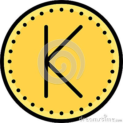 Kyat Kina or Kwacha coin, currency of many countries Vector Illustration