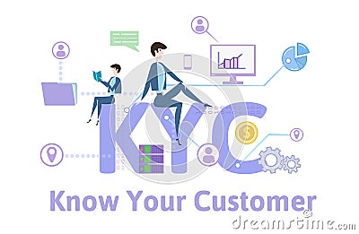 KYC, Know Your Customer. Concept table with keywords, letters and icons. Colored flat vector illustration on white Vector Illustration