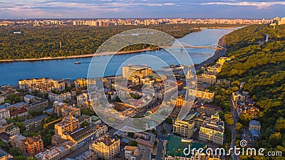 Kyiv Kiev city the capital of Ukraine Podol area Sahaidachnoho Street and river Dnipro Editorial Stock Photo