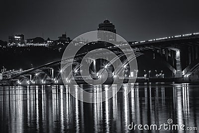 Kyiv Metro bridge at night. Ukraine Stock Photo