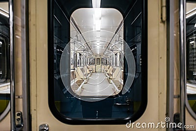 Kyiv metro wagon interior Stock Photo