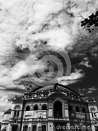 The Kyiv Opera House in black and white - Kiev - Ukraine - Capital City Editorial Stock Photo