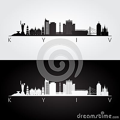 Kyiv skyline and landmarks silhouette Vector Illustration