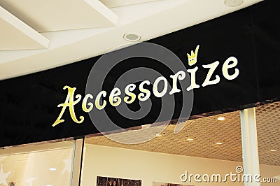 Kyiv, Ukraine. Accessorize store signboard. The English company provides bags, purses, jewellery, shoes, accessories, Editorial Stock Photo