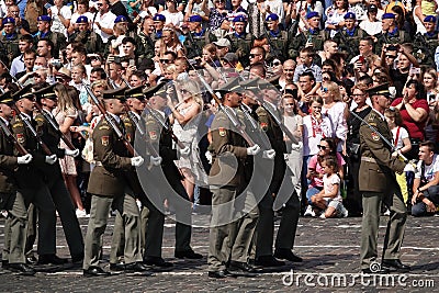 A column of soldiers of the Czech Republic at the celebration of 30 years of independence of Ukraine Editorial Stock Photo