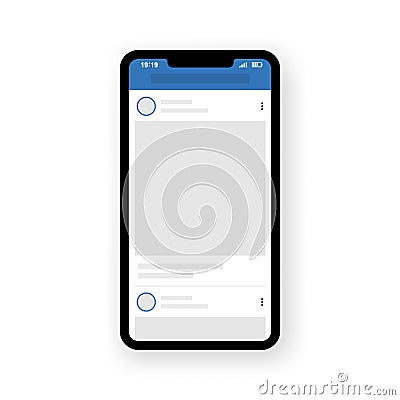 Kyiv, Ukraine - August 1, 2021: Facebook interface post feed with smartphone. Social network photo frame. Mobile Vector Illustration