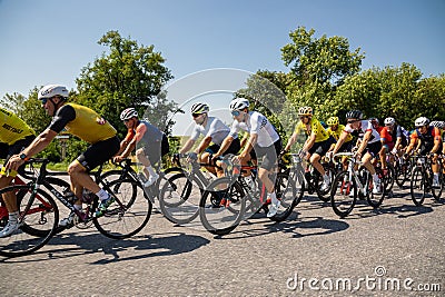 Kyiv. Ukraine. August 19. Group of professional cyclists during the cycling race before Independence Day Editorial Stock Photo