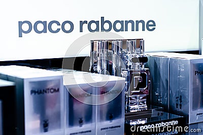Kyiv, Ukraine - August 06, 2021: Paco Rabanne perfume for sale in the shop Editorial Stock Photo