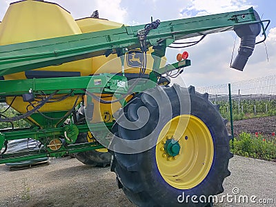 Kyiv, Ukraine - August 24, 2020: Pneumatic trailer Pneumatic seed loader John Deere 1910 Editorial Stock Photo