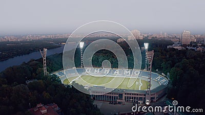 KYIV, UKRAINE - 25 AUGUST 2019 : Switching on the light tower of a football stadium Editorial Stock Photo