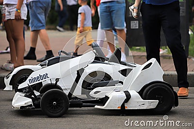 Kyiv, Ukraine - 24 august, 2021: White electrokart ninebot gokart Editorial Stock Photo