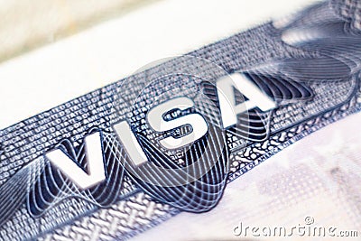 KYIV, UKRAINE - FEBRUARY 2019: close up of USA visa header in passport Editorial Stock Photo