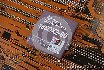 KYIV, UKRAINE - Jan. 28, 2018. Texas Instruments 486DX2 processor Editorial Stock Photo