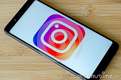 Kyiv, Ukraine- July 12, 2018: Instagram logo on screen Xiaomi Redmi Note 5 Editorial Stock Photo