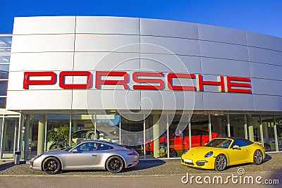 Kyiv, Ukraine - July 29, 2020: Porsche automobile dealership exterior Editorial Stock Photo