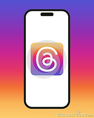 Kyiv, Ukraine - July 10 2023: Threads Instagram app on the smartphone iPhone 14 screen on colorful background. Mockup Vector Illustration