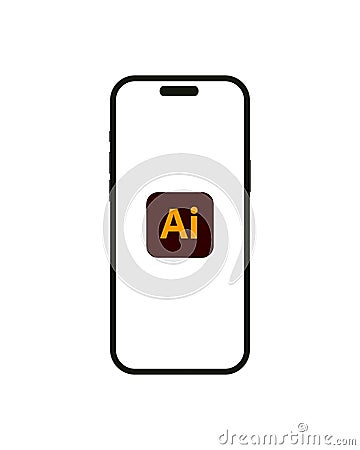 Kyiv, Ukraine - 14 June 2023: Adobe Illustrator logo isolated on the smartphone iPhone 14 screen. Illustrator is a Vector Illustration