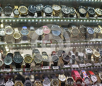 Different watches for sale in the market Editorial Stock Photo